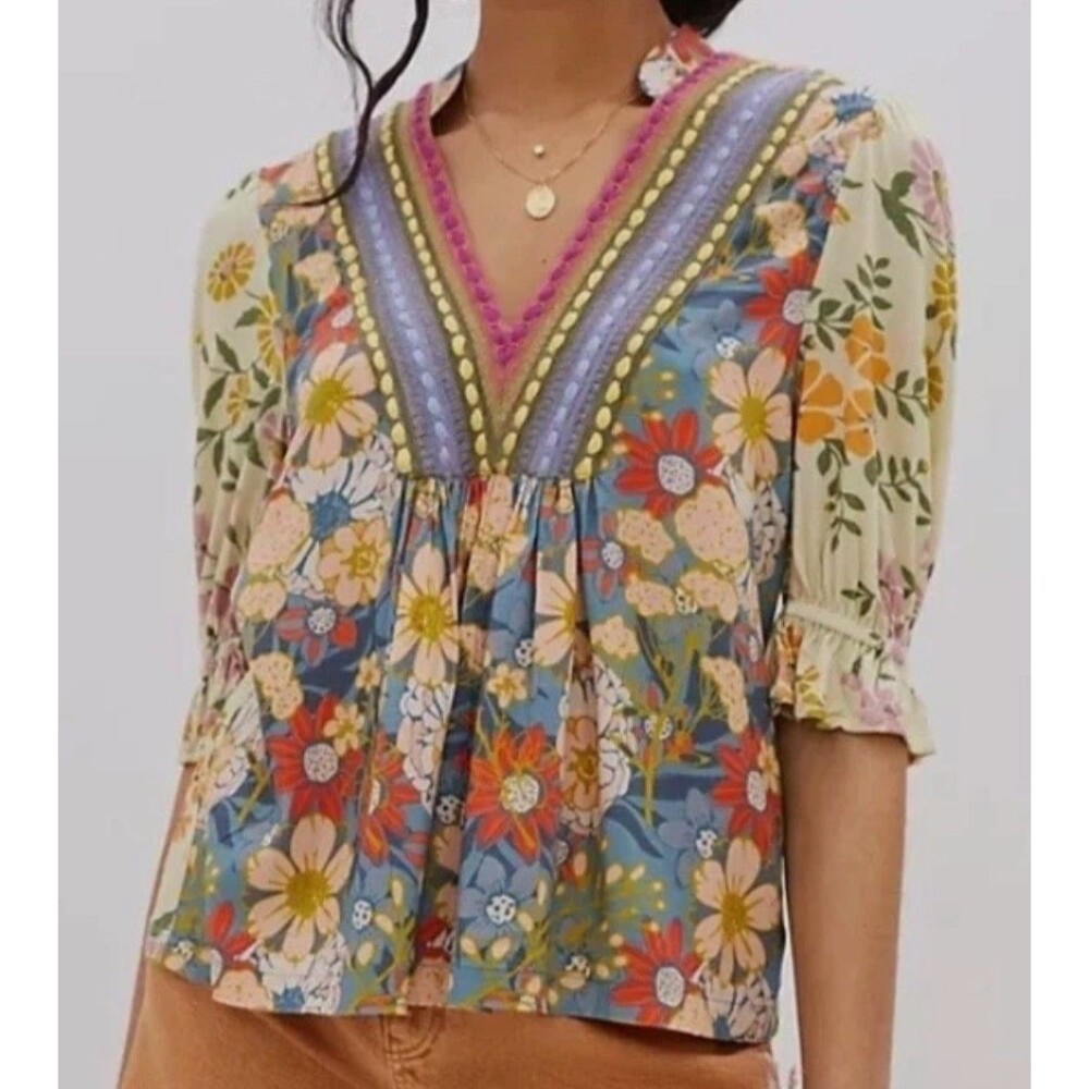Anthropologie Blank London Floral Embroidered Stephanie Top - M